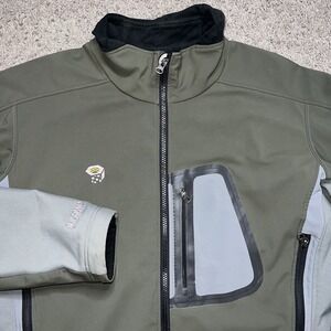 Mountain Hardwear Windstopper Soft Shell Jacket Mens L Green Hooded Ski Outdoor